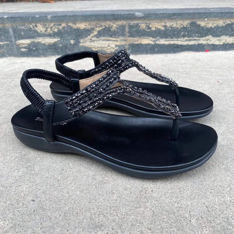 Comfortable Rhinestone Open Toe Flat Sandals for Women