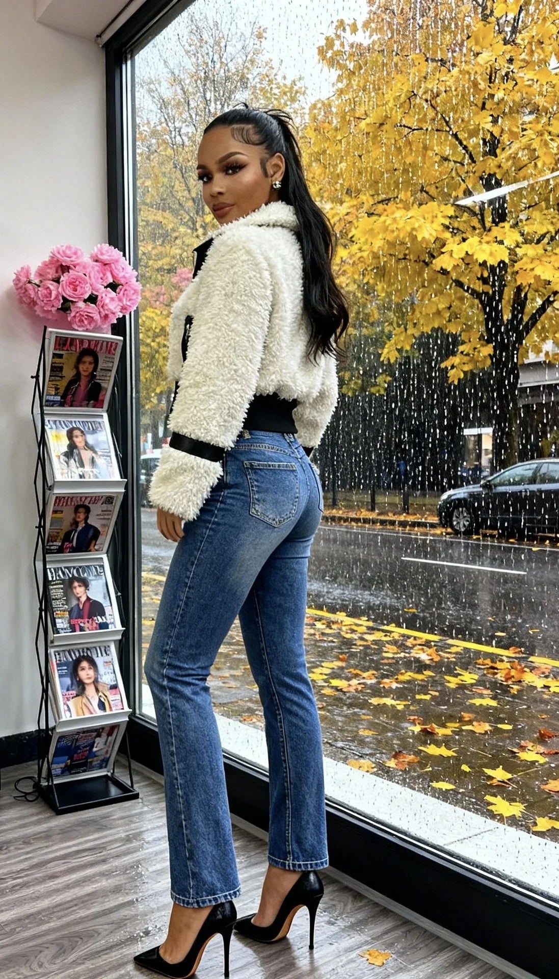 Winter Faux Fur Patchwork Leather Jacket for Women