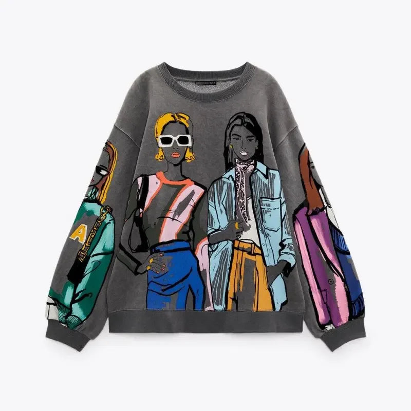 Loose Cartoon Graphic Long Sleeve Sweatshirt for Women
