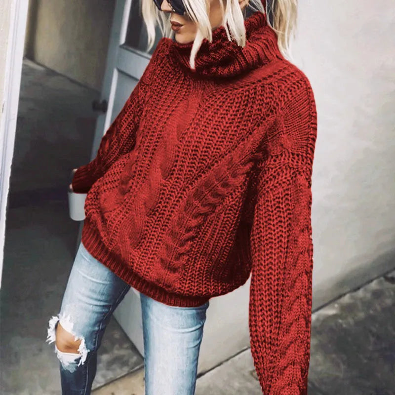 Oversized Chunky Knit Turtleneck Sweater for Women