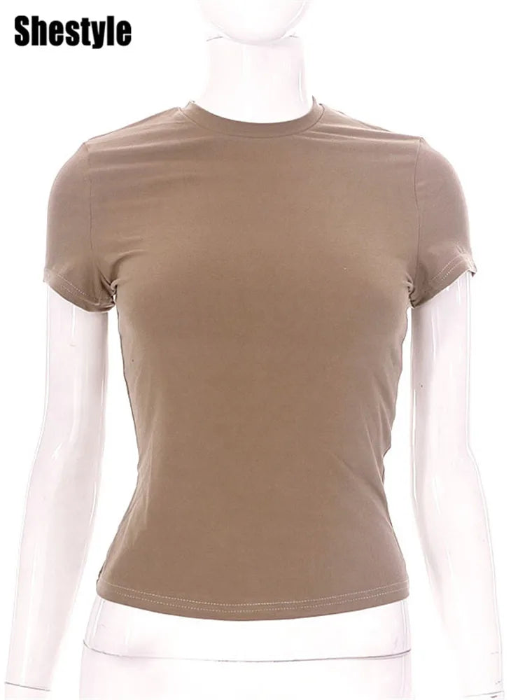 Casual Stretchy Short Sleeve O Neck T Shirt for Women