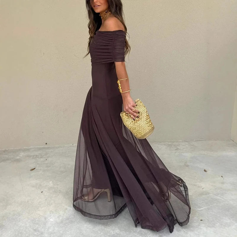 Elegant Sleeveless Mesh Spliced Maxi Dress for Women