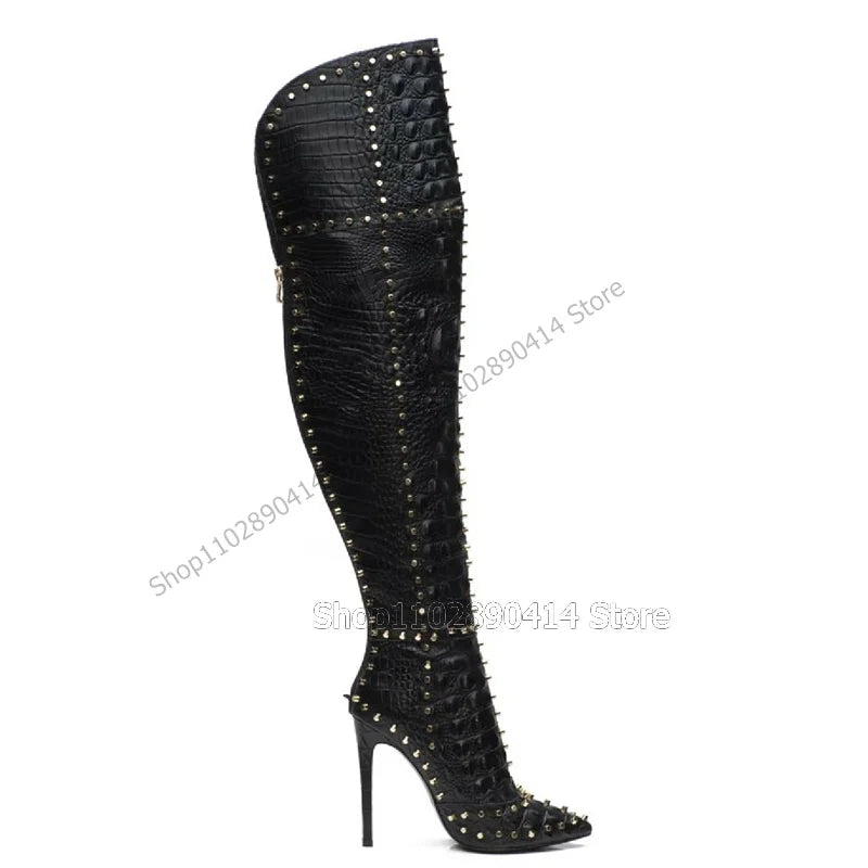 Green Alligator Print Pointed Toe Zipper Boots For Women