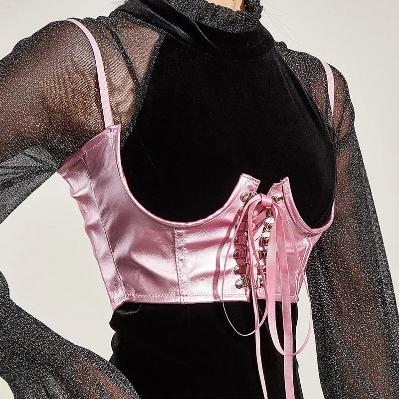 Gothic Lace Up Corset Crop Top With Waist Support For Women