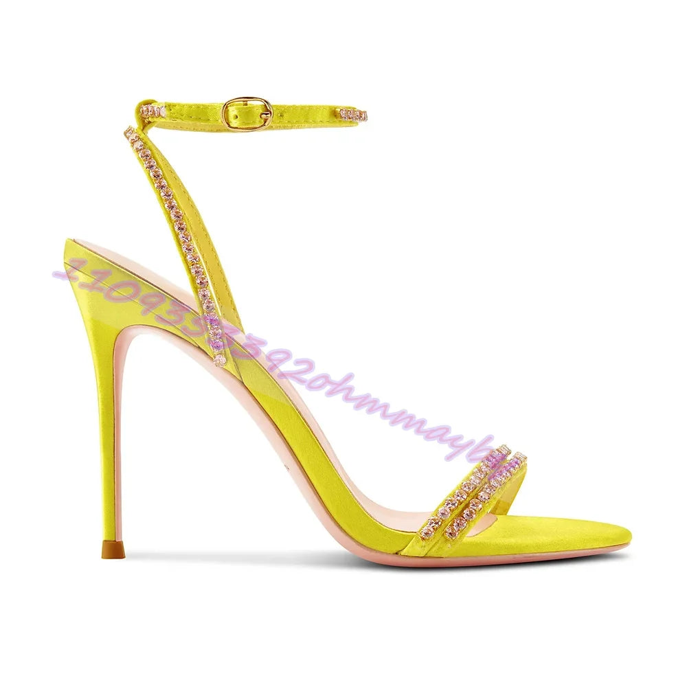 Rhinestone Open Toe Ankle Wrap Stiletto Sandals for Women
