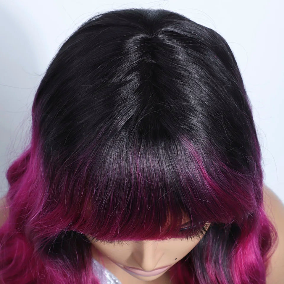 Long Body Wave Human Hair Wig With Bangs for Women