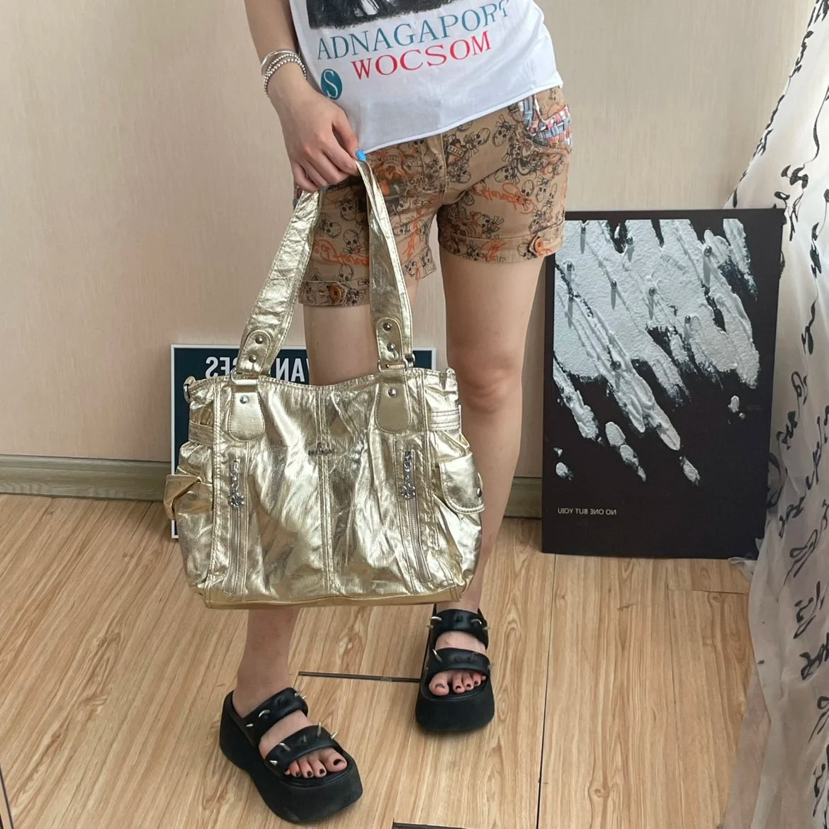 Original Designer Brand Retro Spice Special Metal Large Capacity Shoulder Handbag Crossbody Motorcycle Tote Bags for Women