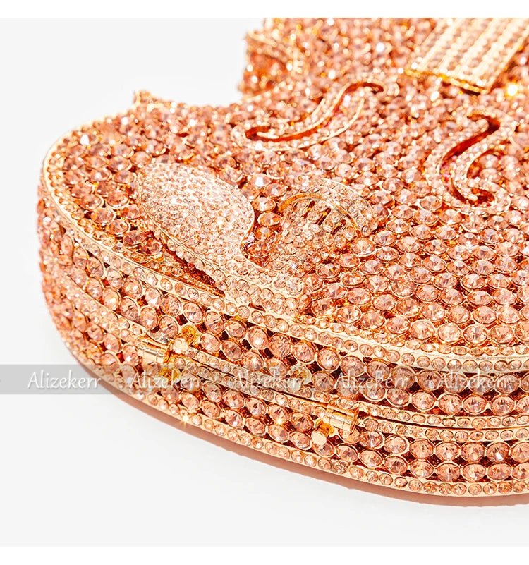 Elegant Crystal Violin Shaped Evening Clutch for Women