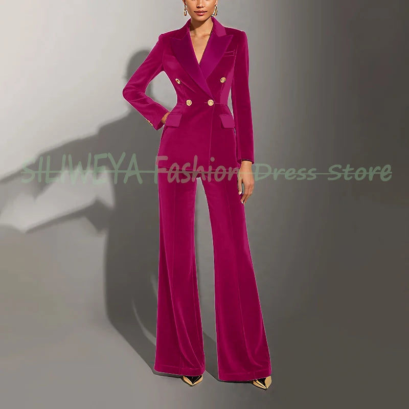 Double Breasted Velvet Suit Set