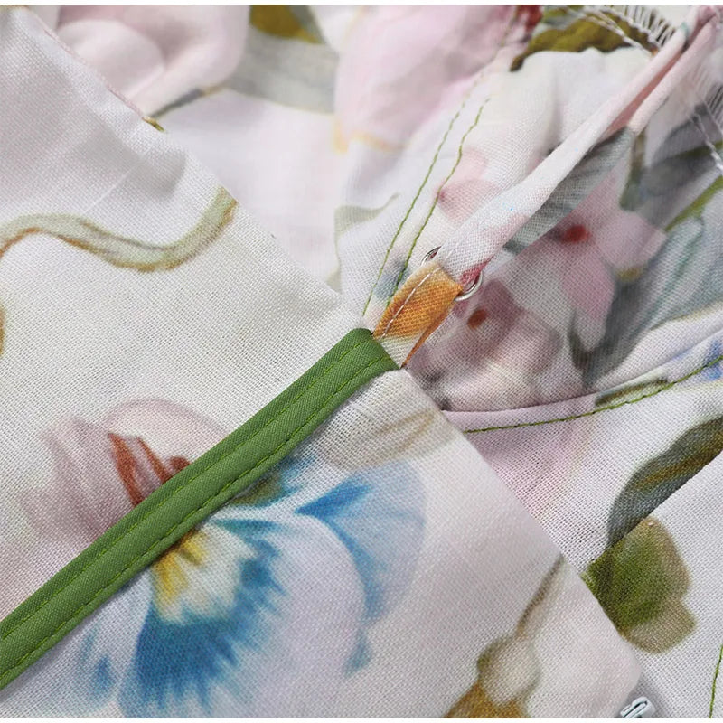 Sweetheart Neckline Floral Print Linen Blend Maxi Dress For Women