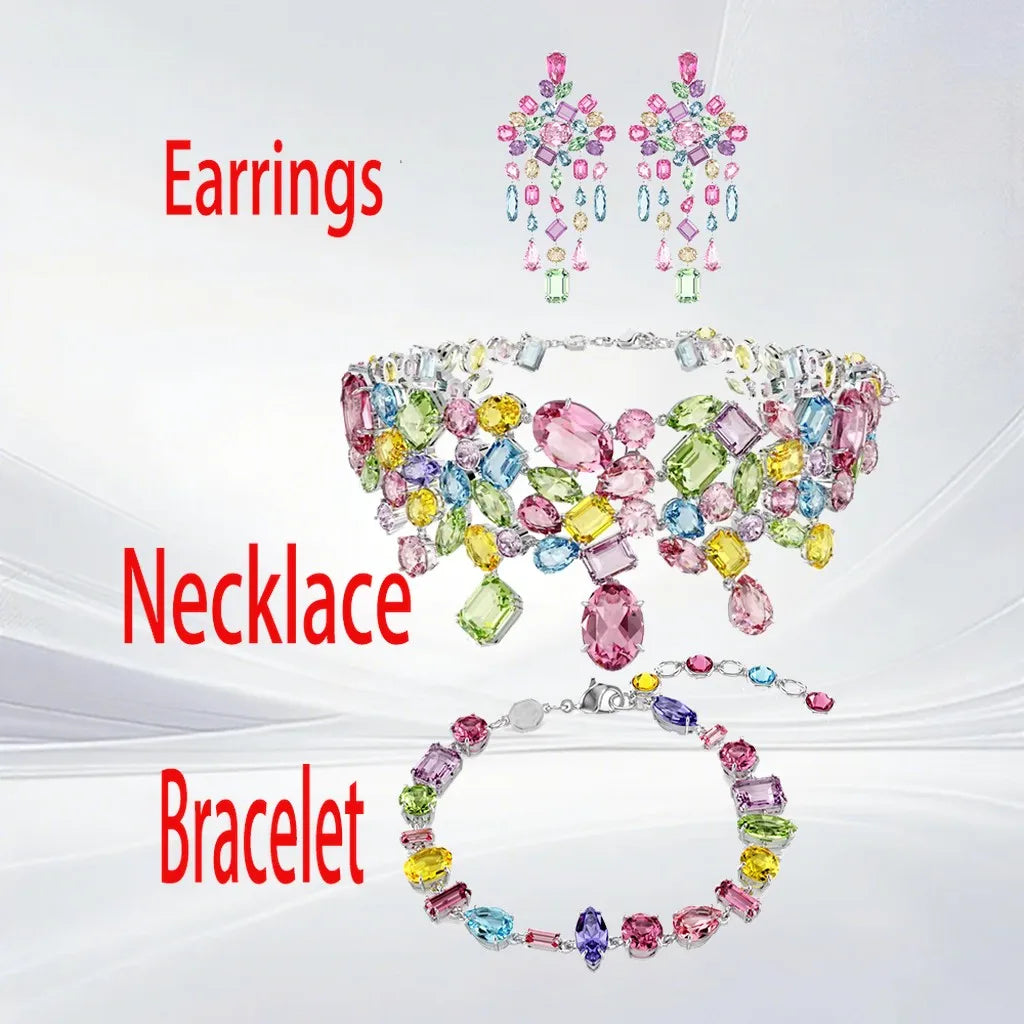 Gold Plated Mixed Cut Crystal Jewelry Set for Women