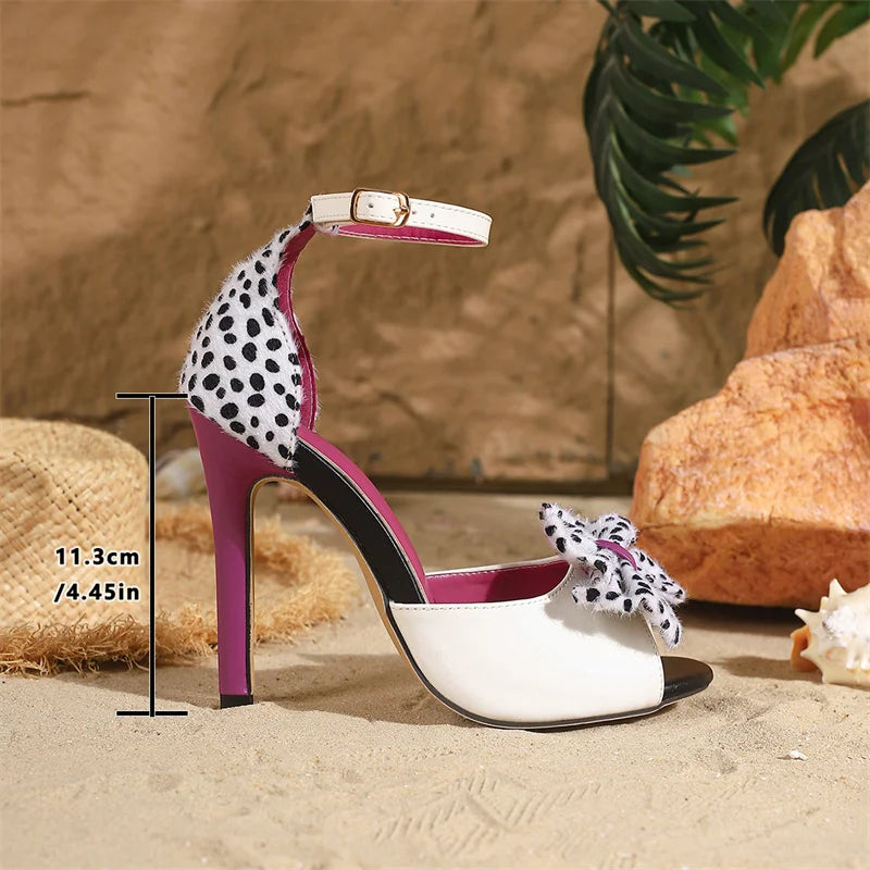 Polka Dot Bowknot Peep Toe Ankle Strap Sandals for Women