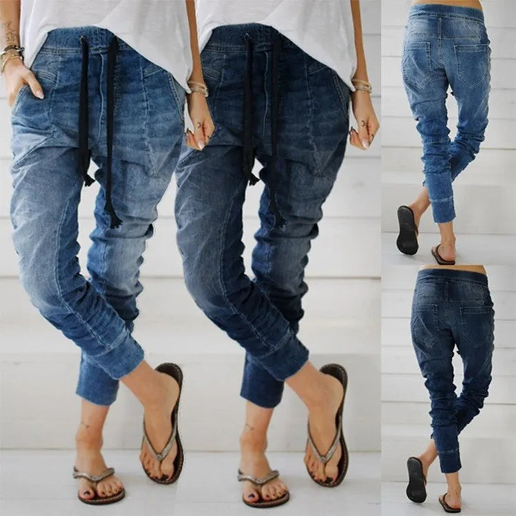 Elastic Waist Slim Fit Pegged Tapered Pants For Women