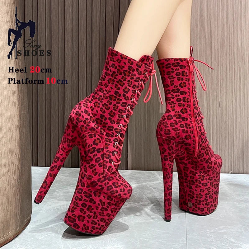 Leopard Print Suede Ankle Boots With Zipper Straps for Women