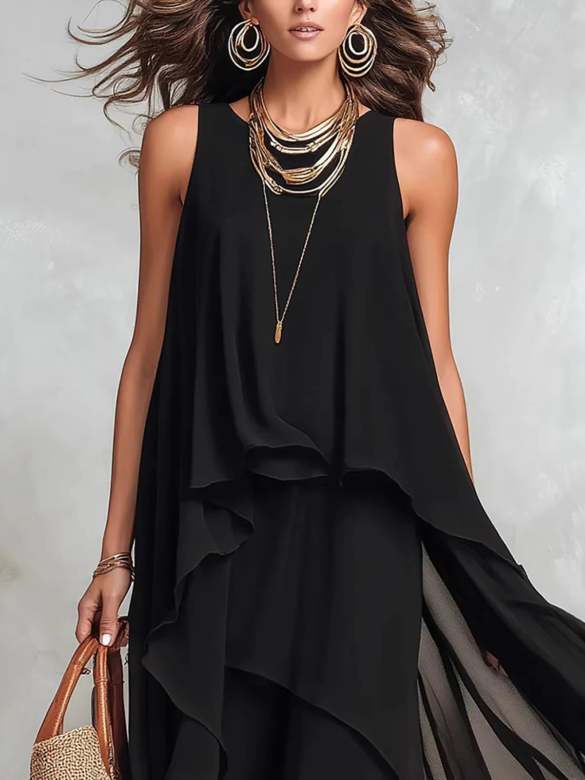 Boho Chiffon Tiered Asymmetrical Maxi Dress For Women