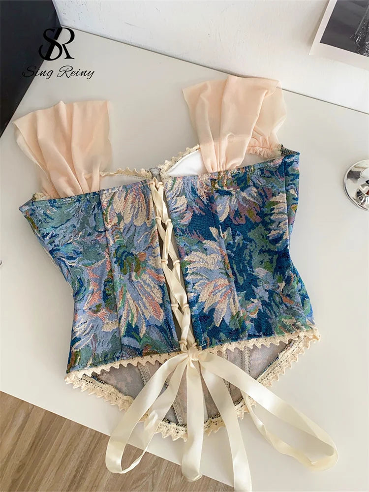 Vintage Floral Lace Spliced Camisole Tank Top for Women