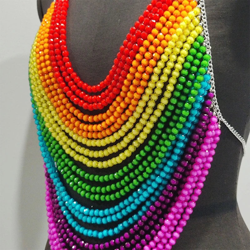 Backless Rainbow Crystal Beaded Body Chain For Women