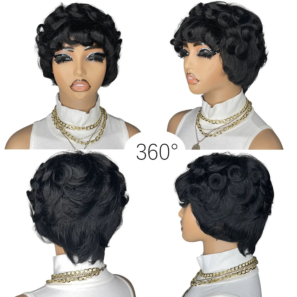 Tangle Free Soft Cap Brazilian Curly Pixie Cut Wig for Women