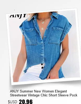 ANJY Autumn New Women's 2 Pieces Set Fashion Full Diamonds Short Sleeve Denim Shirt Elegant Fresh Straight Chic Ins Jeans A15818