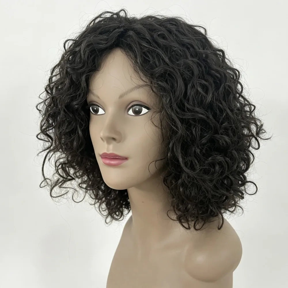 Natural Brown Pixie Cut Water Wave Human Hair Wig For Women