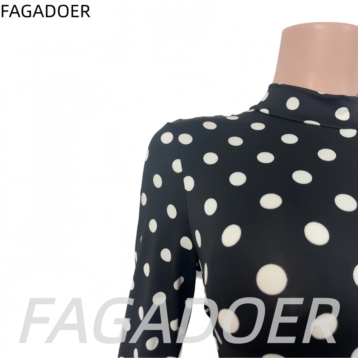 Polka Dot High Neck Long Sleeve Jumpsuit for Women