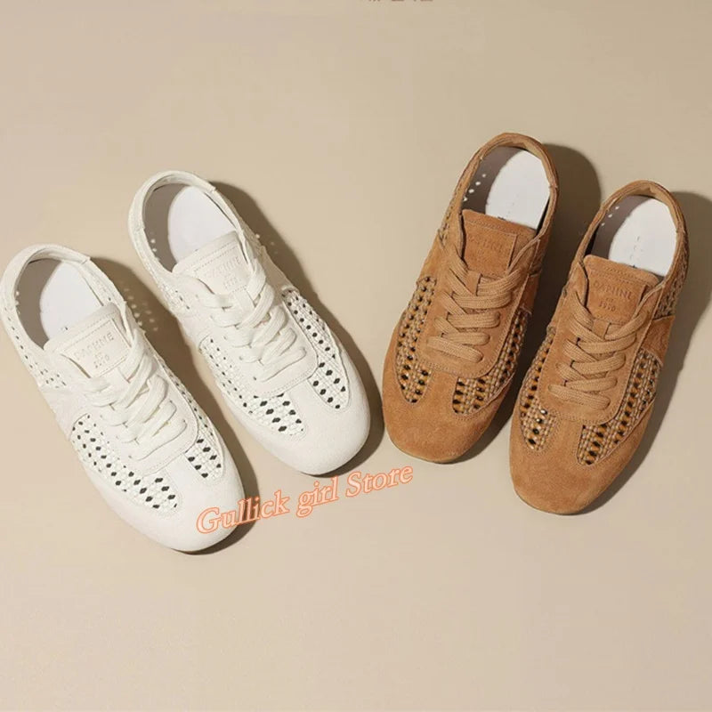Breathable Openwork Knit Leather Training Shoes for Women