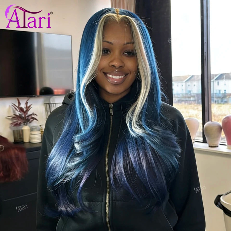 Blue Highlight Body Wave Human Hair Wig