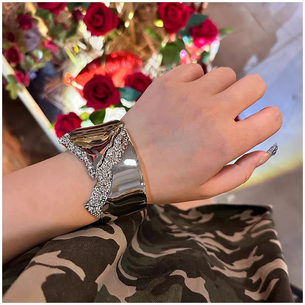 Minimalist Irregular Rhinestone Cuff Bracelet for Women