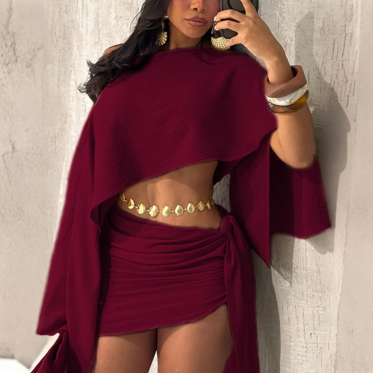 Elegant One Shoulder Crop Top and Mini Skirt Set for Women