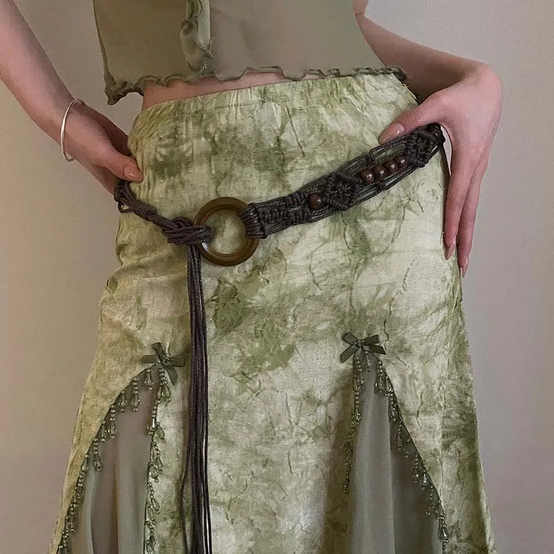Vintage Handmade Woven Beaded Waist Chain for Women