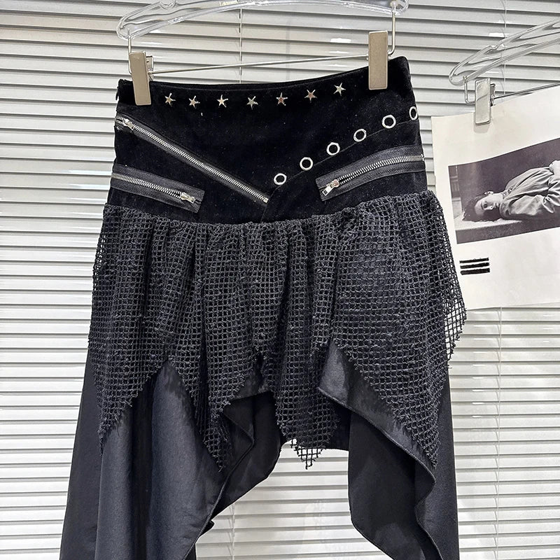 Irregular A Line Patchwork And Zipper Midi Skirt For Women