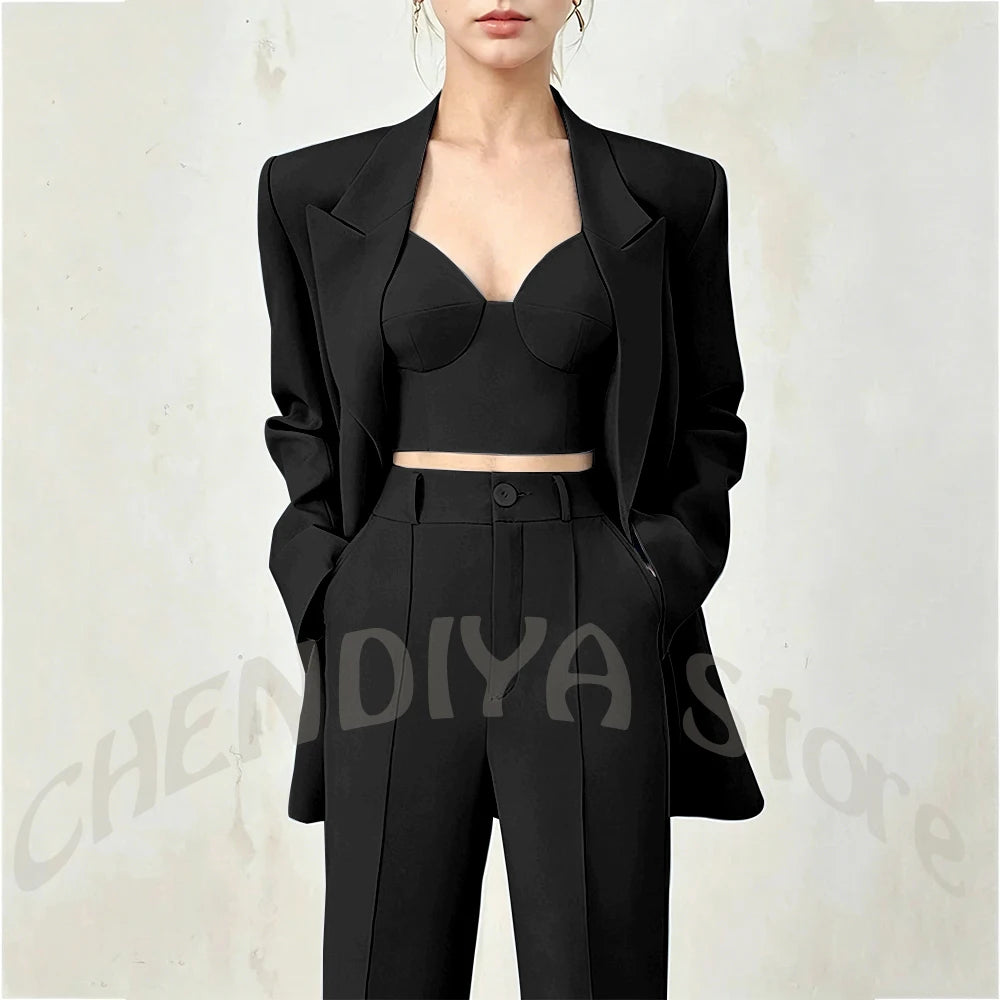 Business Casual Women's Suit Two Piece Peaked Lapel Stylish Double Breasted Formal Outfit Female Jacket Pants Customized