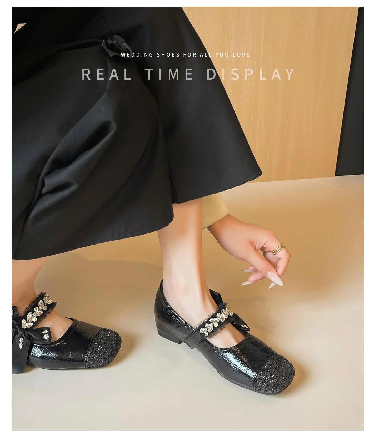 Elegant Rhinestone Bowknot Mary Jane Flats For Women