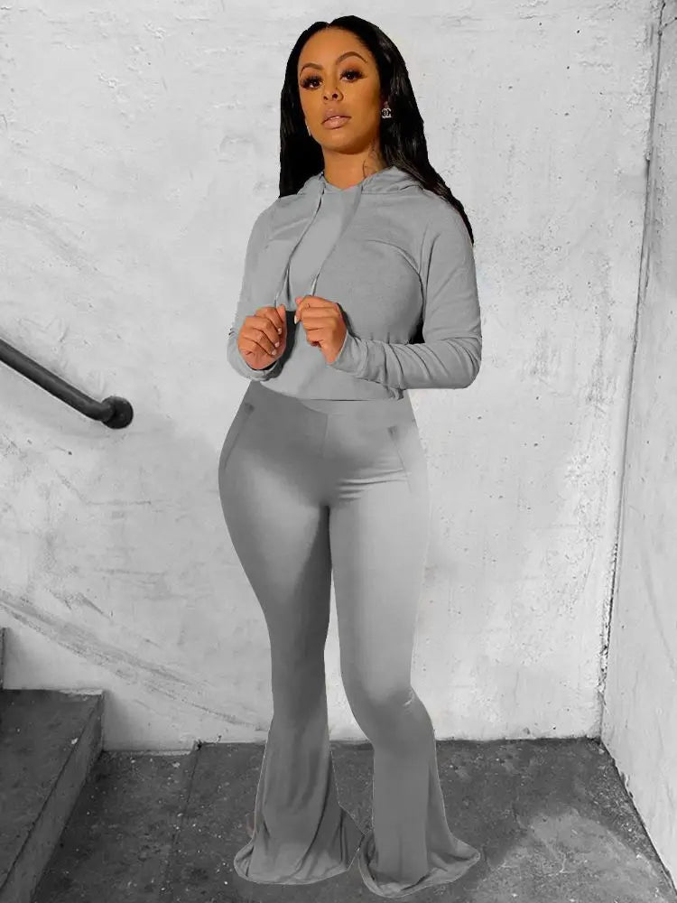 Regular Fit Hooded Wide Leg Tracksuit Set For Women