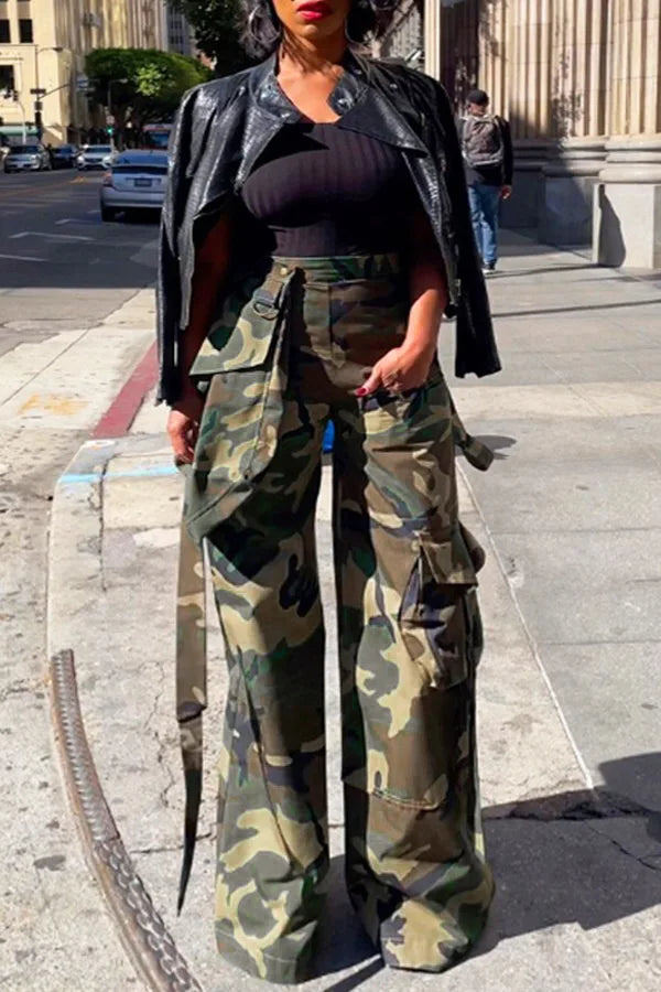 FAGADOER Fashion Camouflage Loose Pants Women High Waist Cargo Pocket Patchwork Pants Female Y2K Streetwear Bottoms 2025 New