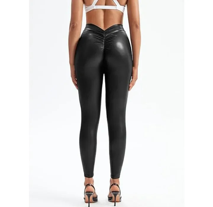Sexy Pants for Women Fashionable and Versatile Pencil PU Leather Elastic Tight V-waist Trousers Female Summer and Fall 2025 New