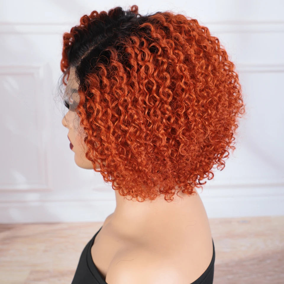 Short Curly Bob Lace Front Human Hair Wig for Women