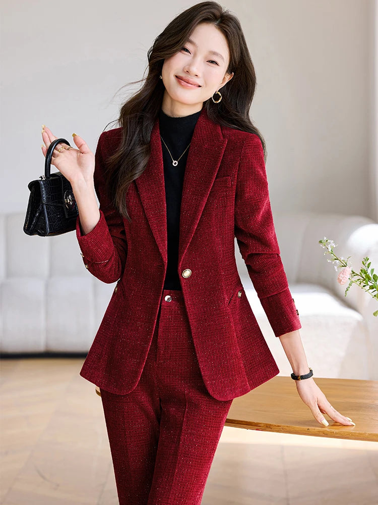 Notched Collar Blazer Pant Suit