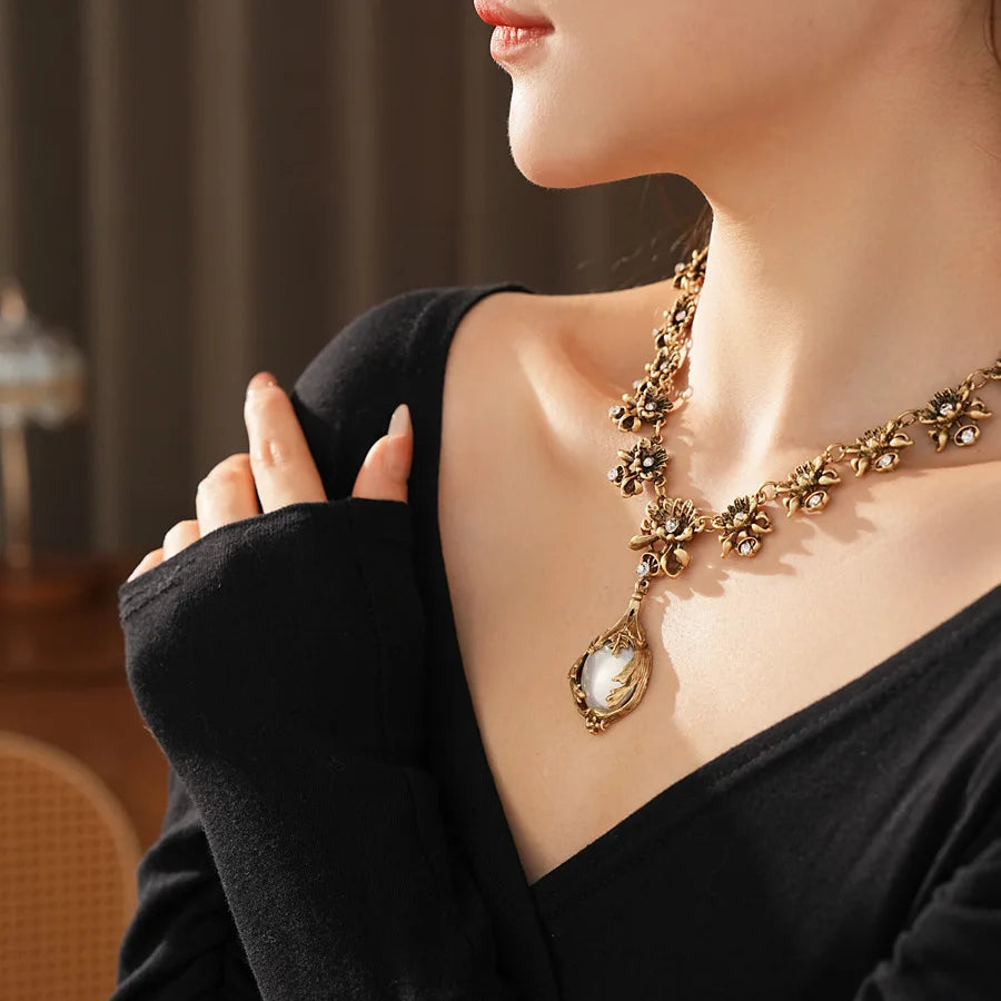Pearl Flower Necklace And Earring Set