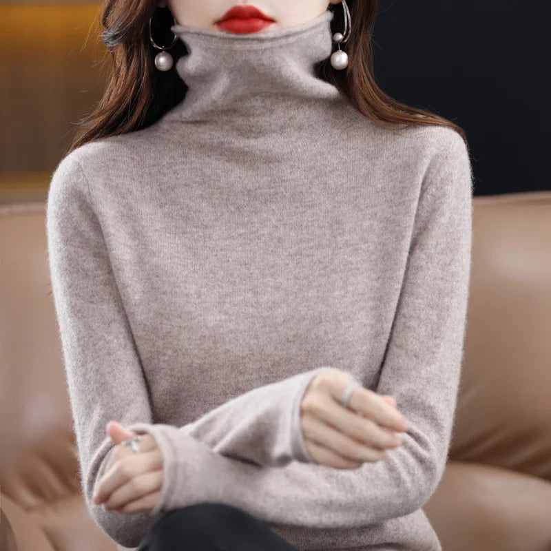 Wool Turtleneck Sweater With Stacked Collar for Women