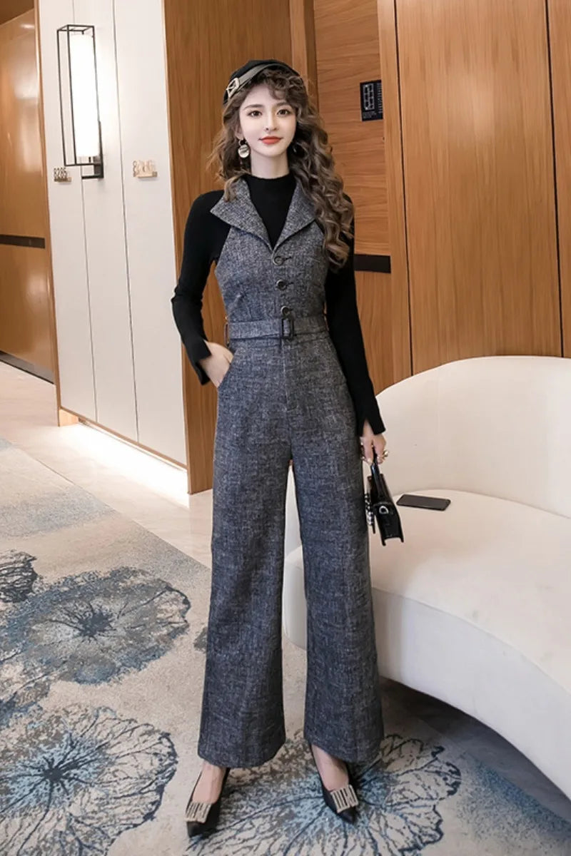 Classic Single Breasted Wide Leg Jumpsuit For Women