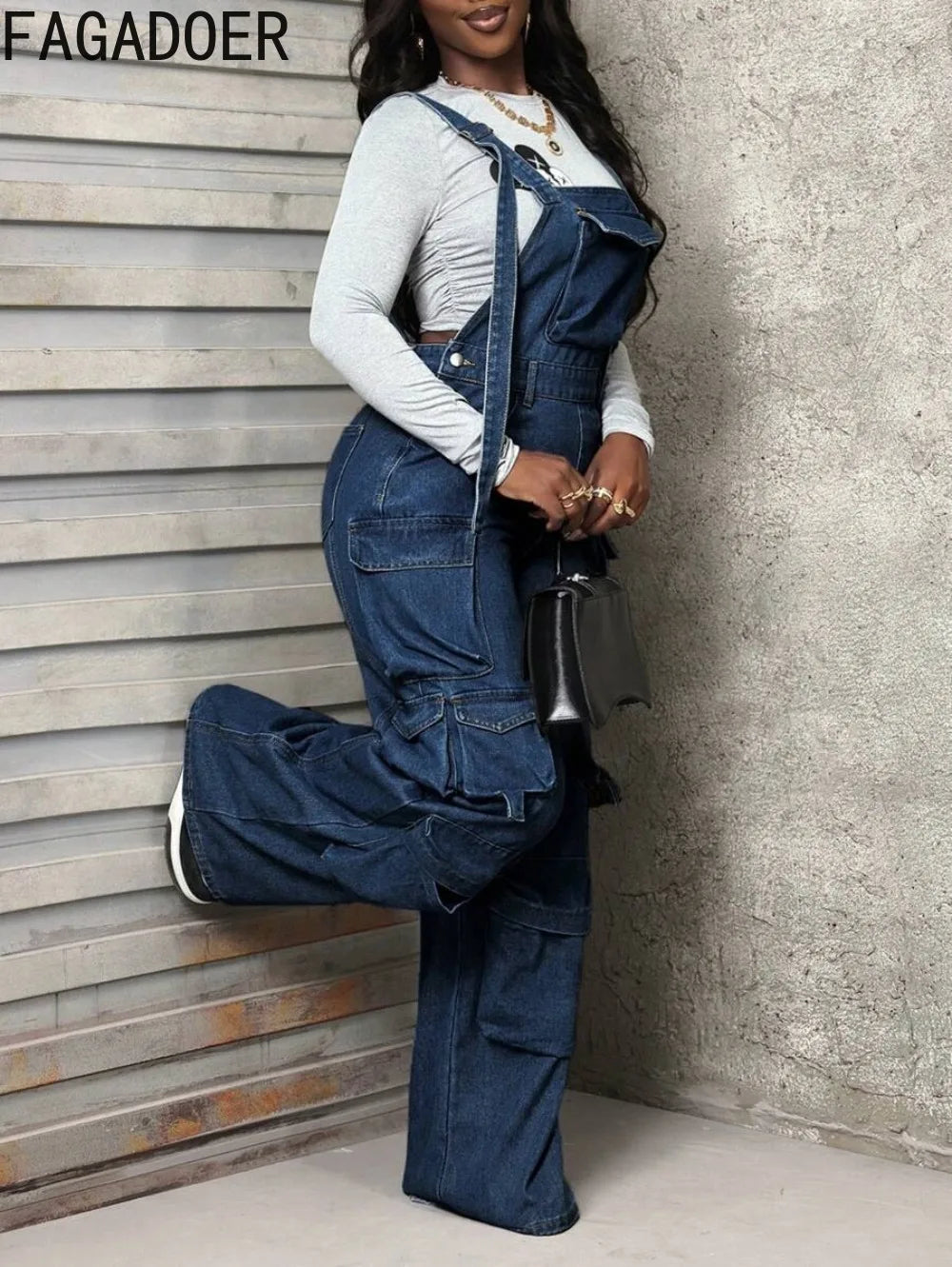 Patchwork Denim Jumpsuit with Spaghetti Straps for Women