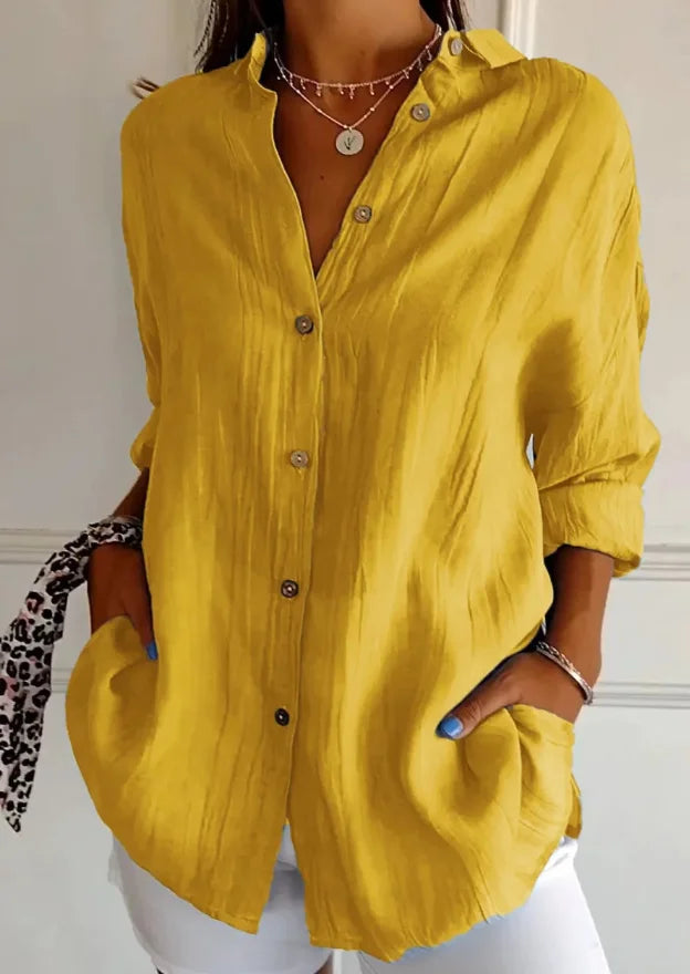 Relaxed Fit Long Sleeve Solid Color Blouse For Women