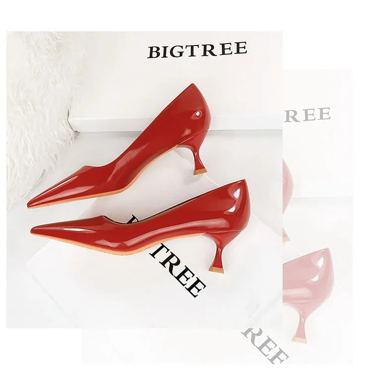 Classic Patent Leather Kitten Heel Office Pumps for Women