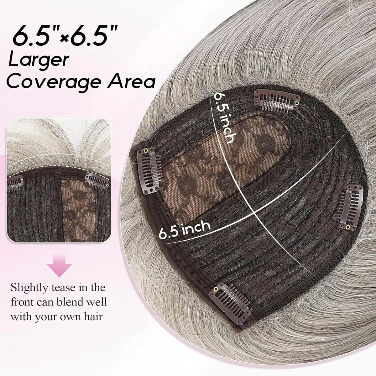 Silver Gray Remy Human Hair Topper With Bangs For Women