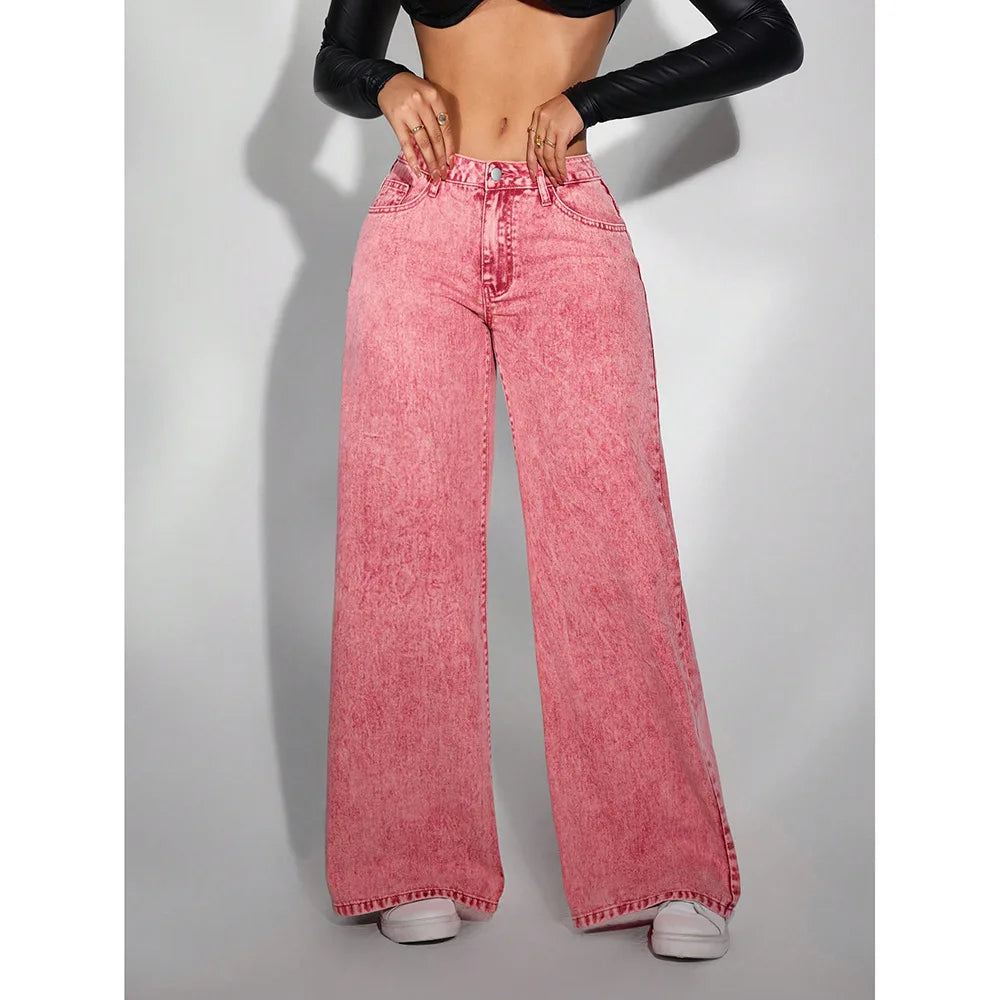 Distressed High Waist Wide Leg Jeans