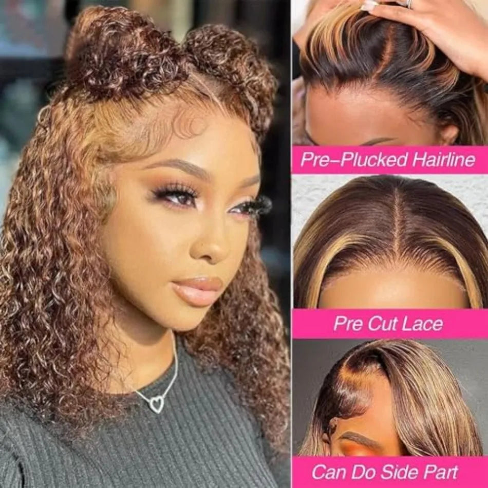 Ombre Deep Wave Bob Human Hair Lace Front Wig for Women