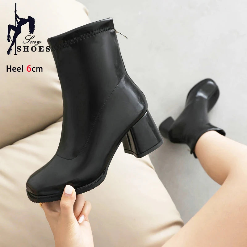 Elegant Warm Block Heel Zip-Up Ankle Boots for Women