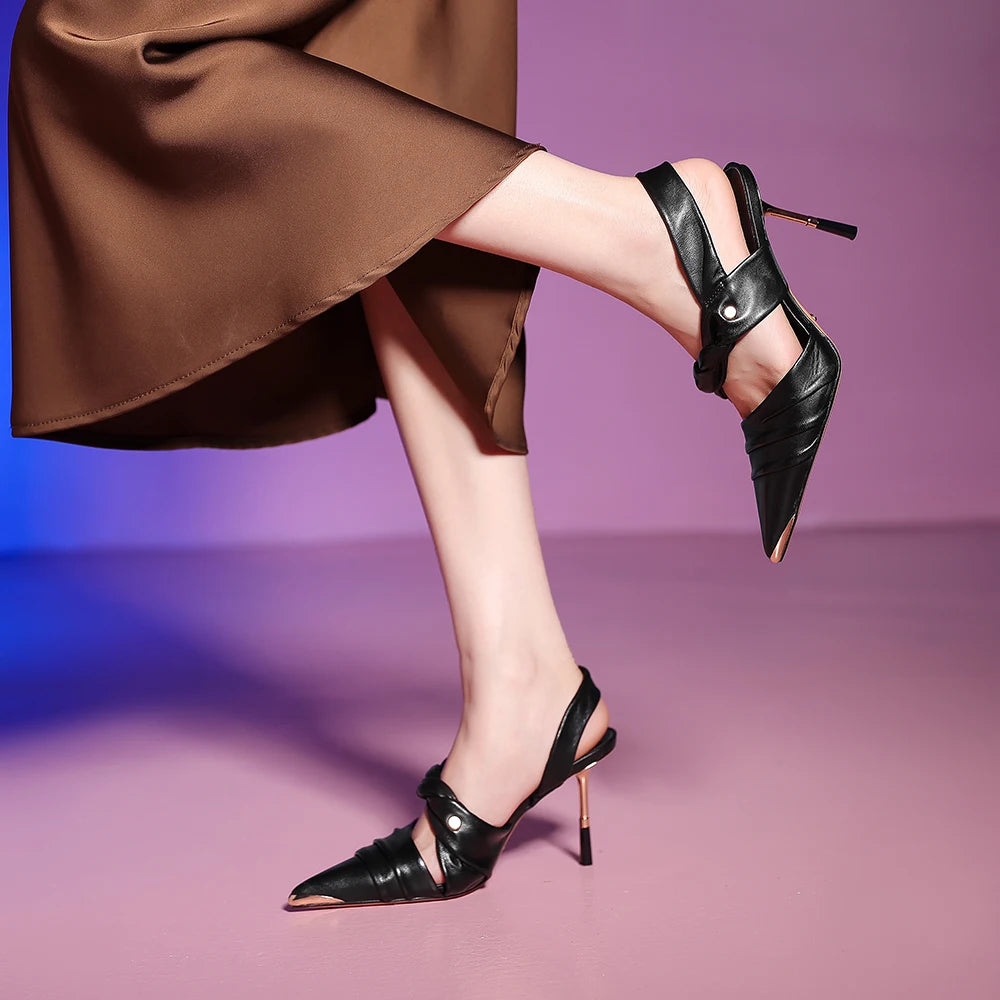Elegant Real Leather Narrow Band Sandals for Women