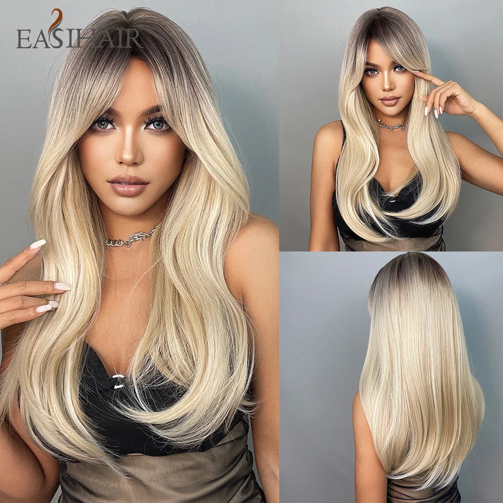 Heat Resistant Long Straight Ombre Bangs Wig for Women